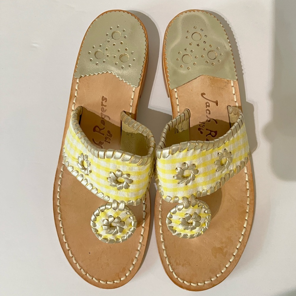 Jack Rogers 🌸 Gingham Navajo Leather Plaid Sandals Thongs Medallion Flip Flops 7
